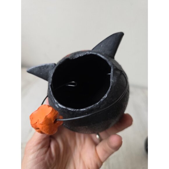 Vintage paper mache cat basket Halloween decor shabby chic glitter - Picture 4 of 9